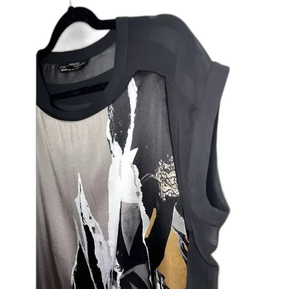 AllSaints Reverso Rip It Up Top / Tunic - Black and Gray Print Size 4 - Picture 2 of 7